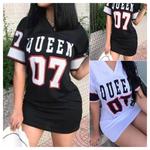 Vestido estampado de rainha feminino, manga curta, vestido de basquete, estilo esportivo, roupa feminina solta, streetwear, moda, decote em v, sexy, loungewear