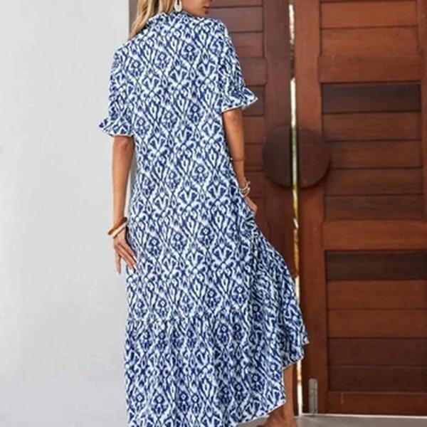 Vestido longo estampado de flores feminino, decote em v, decoração de renda, tecido solto, estilo natalino, moda