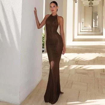 Vestido Maxi sem encosto feminino Halter, vestido sexy de baile, roupas elegantes para festa do clube, vestidos de verão