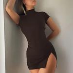 Hugcitar-Mini vestido feminino de manga curta com renda sem encosto, Bodycon de fenda lateral, magro, Streetewar sexy, roupas casuais, clube