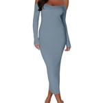 Vestido feminino fora do ombro Split Bodycon, sem encosto, manga comprida, vestidos de malha, roupas finas de cintura alta, streetwear, moda