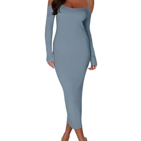 Vestido feminino fora do ombro Split Bodycon, sem encosto, manga comprida, vestidos de malha, roupas finas de cintura alta, streetwear, moda