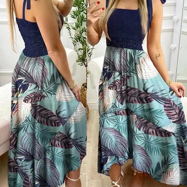 Verão feminino 2022 novo irregular sem alças halter sem mangas vestido longo sling retalhos impressão irregular tubo vestido superior