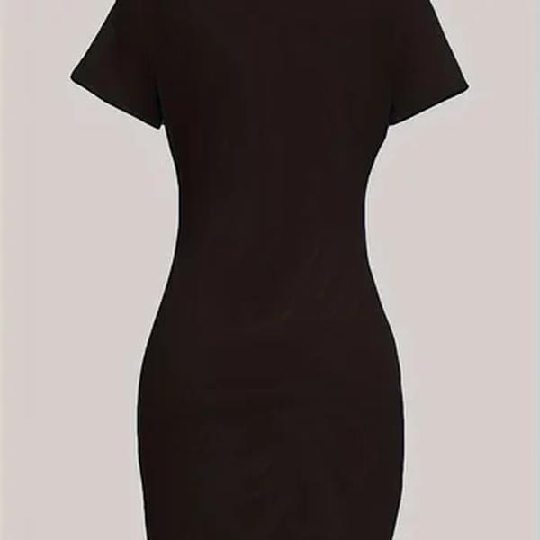 T-shirt de manga curta para mulher, mini vestido com letras estampadas, casual, slim fit, gola redonda, verão