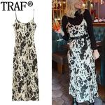 TRAF-Vestido feminino de deslizamento sem mangas com estampa animal, Vintage, Sem encosto, Sexy, Midi Party Dresses, Longo, Summer Holiday, 2022
