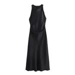 UNIZERA2024 Vestido de seda sem mangas feminino, gola redonda, textura acetinada, ajuste fino, monocromático, estilo moda verão, novo