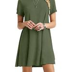 Mulheres Mini Vestido de Verão Casual Boho Praia Vestidos Cor Sólida O-Neck Manga Curta Festa A Linha Vestido Vestidos QT033