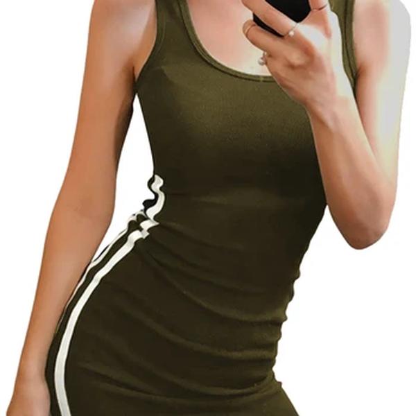 Mulheres Sexy Backless Srtiped Splicing Tank Midi Vestidos Deep U Neck Bodycon Vestido Sem Mangas Envoltório Slim Vestido Clube Festa Vestidos