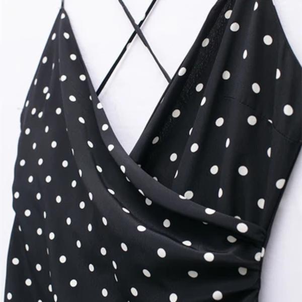 Vestido sexy sem costas feminino, vestido midi para senhoras, elegante e chique, bolinhas, moda de verão, novo, 2024