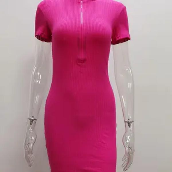 Primavera 2023 das mulheres New Cross border Europeu e Americano Vestido Sexy Envoltório Hip Saia Manga Curta Zipper minissaia