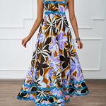 Elegante vestido de praia sem costas feminino, vestidos longos, sexy, sem mangas, rosa, floral, feriado, verão, 2024