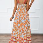 Elegante vestido de praia sem costas feminino, vestidos longos, sexy, sem mangas, rosa, floral, feriado, verão, 2024