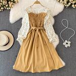 YuooMuoo-Vestido bandagem floral feminino, vestido de festa com cintura fina, mangas compridas, vintage elegante, moda chique, primavera, novo, 2022