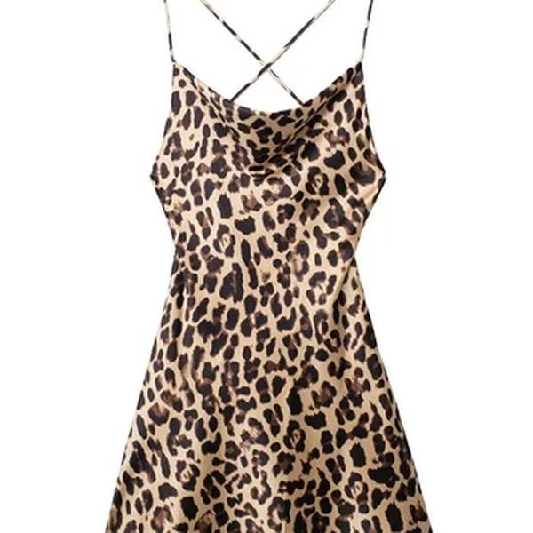 ZBZA Mulheres Sexy Mini Wrap Hip Dresses verão Novo Backless Sling Leopard Print Short Dress Holiday Beach Party Fashion Women's