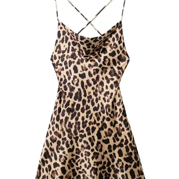 ZBZA Mulheres Sexy Mini Wrap Hip Dresses verão Novo Backless Sling Leopard Print Short Dress Holiday Beach Party Fashion Women's