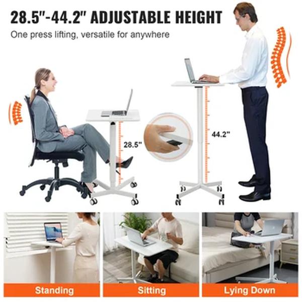 VEVOR-Gás-Spring Altura Ajustável Sit-Stand Secretária com Rodas, Portátil Rolling Laptop Mesa, Carrinho de Computador, Home Office, 28 "-44"