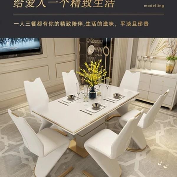 Linlamlim branco pintura de aço inoxidável mesa de jantar e 6 cadeiras para sala de jantar mordern móveis de cozinha em casa
