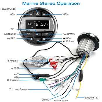 GRANDnavi-Marine Stereo Boat Radio, Impermeável, Bluetooth, FM, AM, Mídia digital, Leitor de áudio para bitola de iate, ATV, UTV, Carrinho, Motocicleta