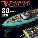 Brinquedo elétrico de lancha de corrida grande, Controle rádio à prova d'água, Luz noturna LED, Barco RC de alta velocidade sem escova, 80 kmph, 200m, 360 ° Turn, Barco RC