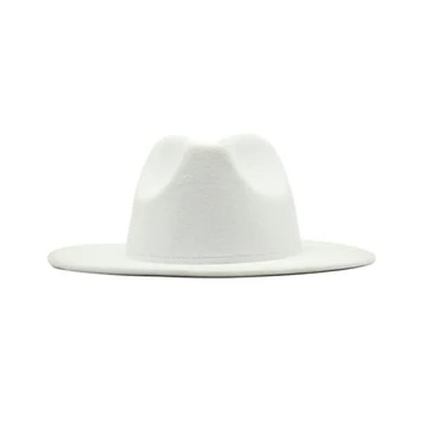 Chapéu de feltro de aba grande feminino, estilo britânico, chapéus de igreja vintage, boné de jazz branco, outono, inverno