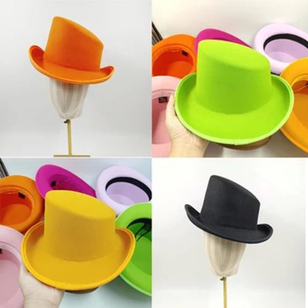 Chapéu Fedorahat colorido para homem, parte superior inclinada masculina, chapéu encaracolado britânico, aba larga, mágico, cavalheiro, festa, novo, 2024