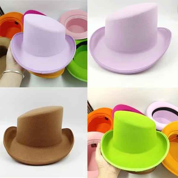 Chapéu Fedorahat colorido para homem, parte superior inclinada masculina, chapéu encaracolado britânico, aba larga, mágico, cavalheiro, festa, novo, 2024