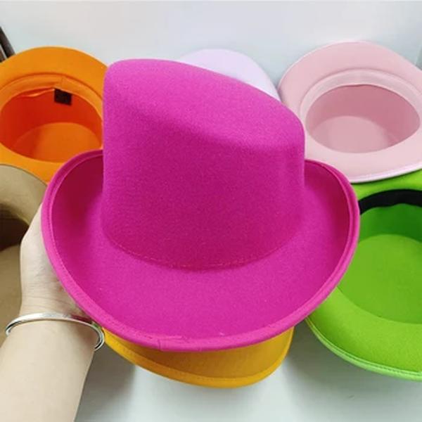 Chapéu Fedorahat colorido para homem, parte superior inclinada masculina, chapéu encaracolado britânico, aba larga, mágico, cavalheiro, festa, novo, 2024