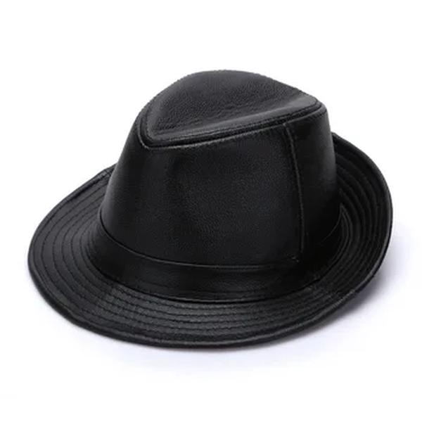 Chapéu Fedora de couro genuíno masculino, couro de grão superior, boné de torta de porco vintage, confortável e respirável 55-62cm