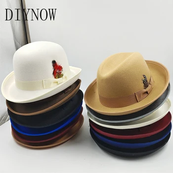 Chapéu Fedora Top Redondo, Cavalheiro, Boné Top Redondo, Acessórios para Penas Cosplay, Chapéu Bowler Derby, Forma Britânica, Alta Qualidade, Unissexo, Novo