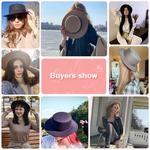 RICYGVM mulheres aba larga Fedora, lã sentiu chapéu, monocromático Flat Top Bonnet, Elagant British Ladies Jazz Church Cap, outono e inverno