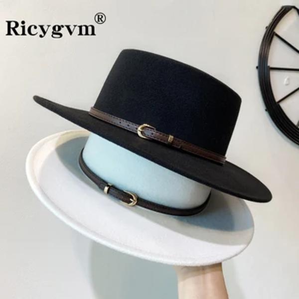 Mulheres Fedora Chic Belt Buckle Decorado Flap Brim Sentiu Chapéu Retro Britânico Jazz Casquette Inverno Outono Lã Quente Boater Cap gorra