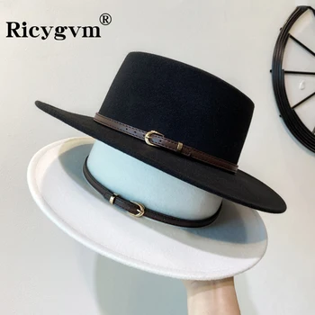 Mulheres Fedora Chic Belt Buckle Decorado Flap Brim Sentiu Chapéu Retro Britânico Jazz Casquette Inverno Outono Lã Quente Boater Cap gorra