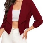 Blazer curto casual feminino, manga 3/4, blazer frontal cortado, jaquetas monocromáticas, senhora do escritório, casacos femininos elegantes, moda