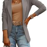 Blazer frontal aberto de manga comprida feminino, blazer casual solto, elegante casaco entalhado, jaqueta monocromática, moda senhora do escritório