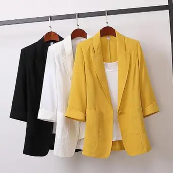 Blazer blazer da senhora do escritório da primavera do outono dos bolsos da aleta da luva longa simples cor sólida blazer da lapela para o negócio