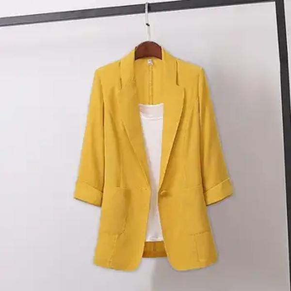 Blazer blazer da senhora do escritório da primavera do outono dos bolsos da aleta da luva longa simples cor sólida blazer da lapela para o negócio