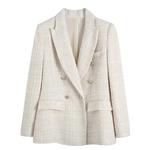 ZRN-Blazer de peito duplo de Tweed feminino, casaco de manga longa vintage, bolsos com aba, outerwear feminino, colete chique, moda feminina