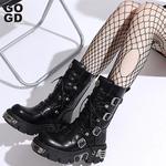 GOGD-Ankle Boots femininos plataforma, botas de motocicleta, botas militares de panturrilha, cinto gótico, sapatos punk, fivela de metal, marca de moda