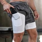 Shorts masculinos de corrida Camo, Double Deck, Quick Dry, shorts esportivos de ginástica, fitness, jogging, treino, calças curtas esportivas, 2 em 1, 2023