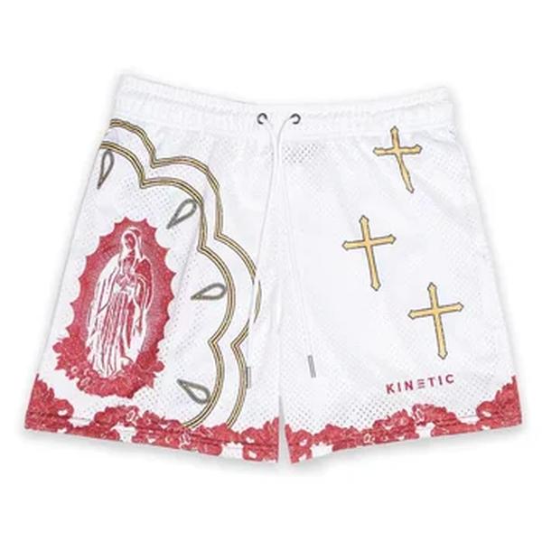 Shorts de malha respirável de secagem rápida para homens, estampa em chamas largas, academia, basquete, moda, verão, 2023