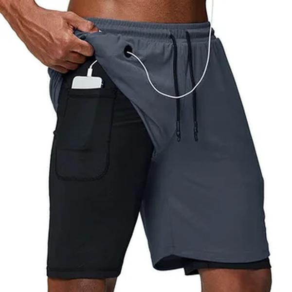 Shorts esportivos de secagem rápida para homens, corrida, treino, jogging, deck duplo, fitness, ginásio, treinamento, 2 em 1, verão, 2023