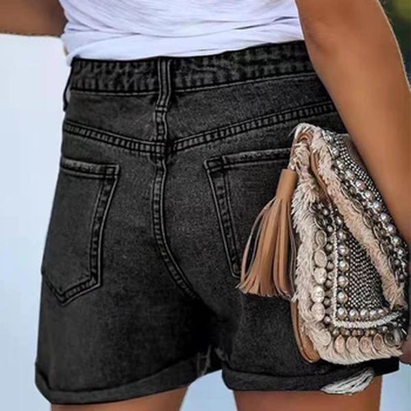Shorts jeans desfiados de cintura alta feminino, jeans casual confortável, feito à mão, estilo europeu e americano, verão 2022