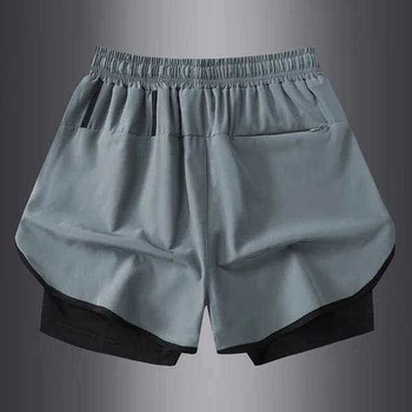 Shorts masculinos de plataforma dupla, roupas esportivas 2 em 1, fundo de praia, academia, treinamento, corrida, calças curtas, verão, 2024