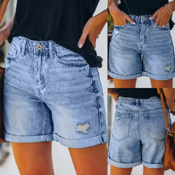 Shorts jeans soltos casuais femininos, cintura alta, perna larga, jeans reto curto, streetwear, verão, plus size, estilo Indie, 2022