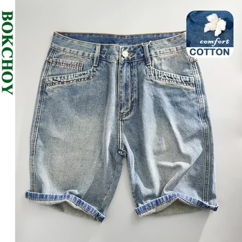 Jeans largos retos para homens, roupas vintage lavadas, de algodão macio, shorts soltos, novo, KK1072, verão e primavera 2022