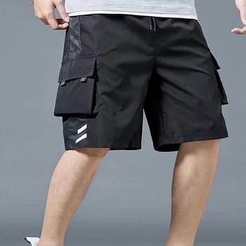 Calção casual masculino de carga, estilo fino, tubo reto solto, grande, legal, calça de verão, esportiva, roupa exterior, marca de moda