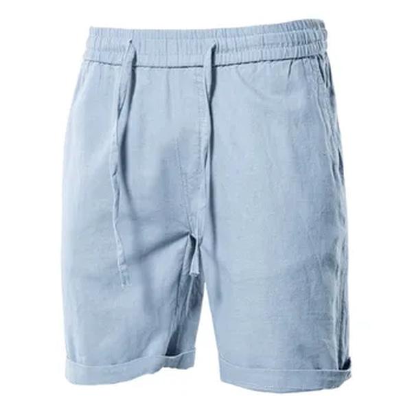 Shorts de algodão misturado de linho masculino, monocromático, confortável, respirável, calça esportiva, roupa casual, verão