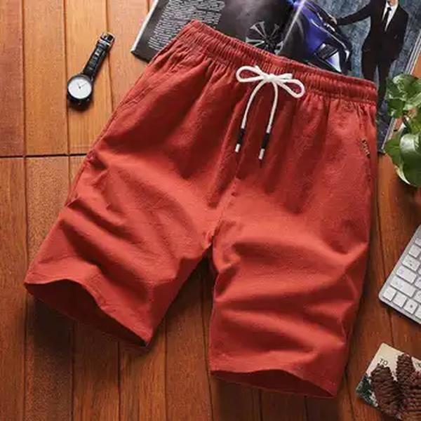 Shorts de verão masculino de algodão e linho, estilo fino, tamanho grande, calças quartas, solto, cor sólida, cintura elástica, calça que combina com tudo