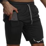 Shorts de compressão gráficos masculinos com bolso do telefone, roupa esportiva esportiva com laço toalha, treino de ginástica, desempenho em corrida 2 em 1