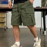 Calça curta masculina de cintura com cordão, bolso multi-aba, shorts soltos da moda, calça masculina de trabalho, ao ar livre